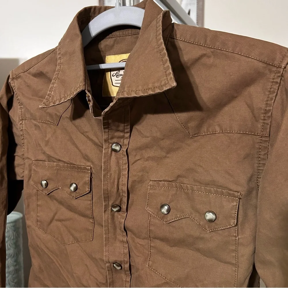Larry Mahan Boys Snap Button Down Shirt Large 12 14 Brown Long‎ Sleeve - Picture 3 of 6